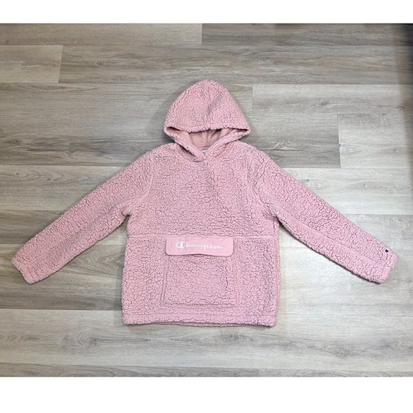 Ladies Pink Champion Sherpa Hoodie Sweater - Picture 3 of 5